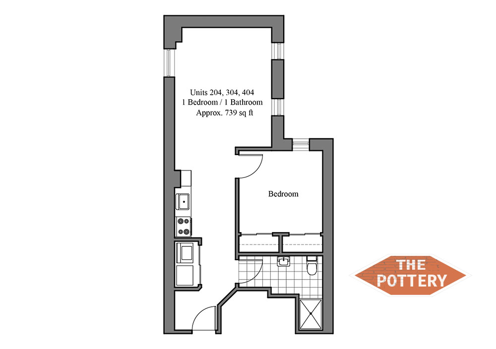 The Pottery Building - 1 Bedroom Floorplan