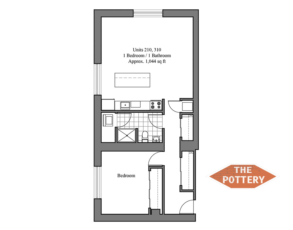 The Pottery Building - 1 Bedroom Floorplan